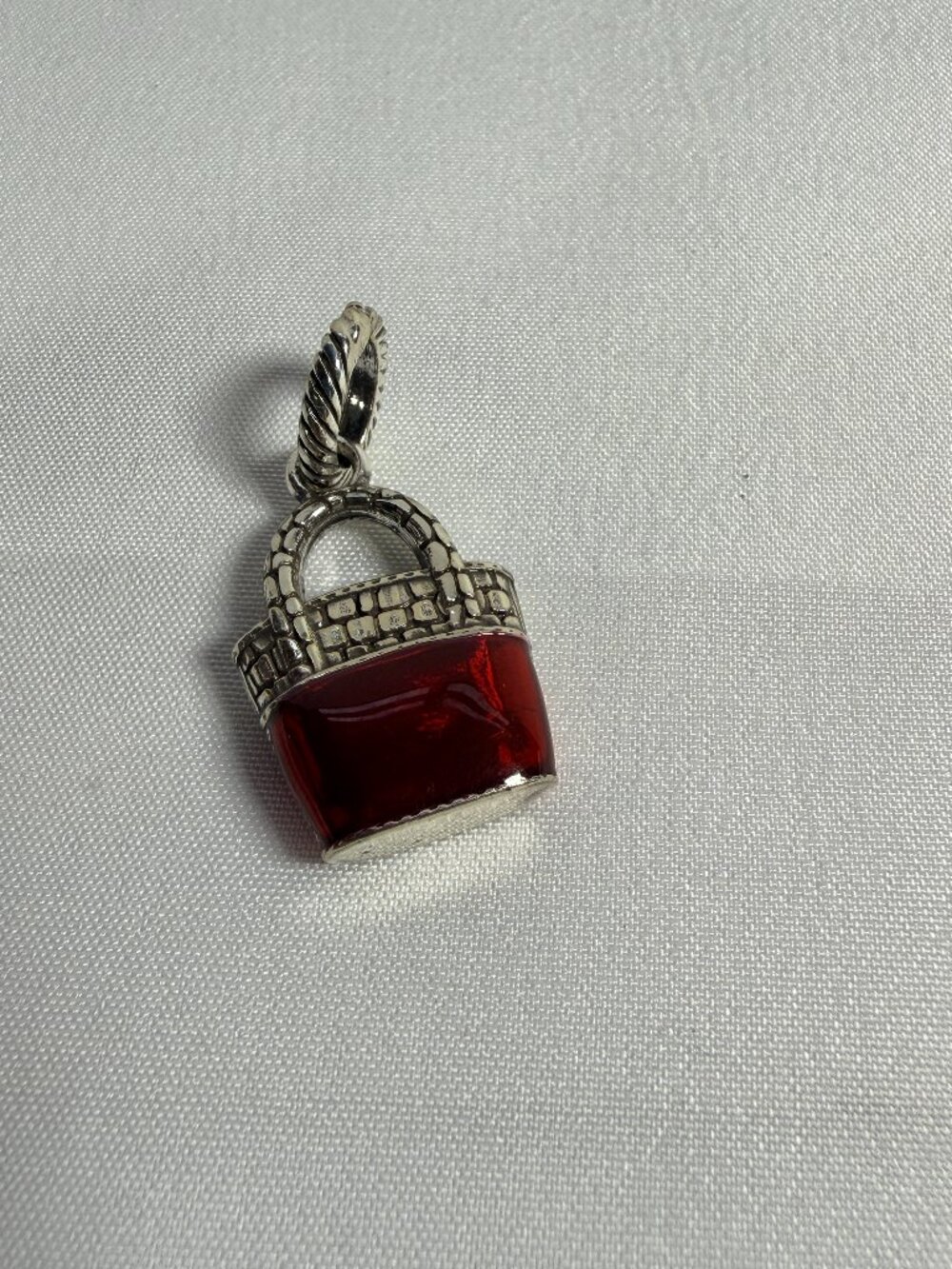 Red Handbag Purse Dangle Charm Bead Silver Tone European Bracelet Charm